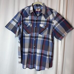 Youngbloods Authentic Western Plaid Pearl Snap Short Sleeve Shirt Sz XL **READ